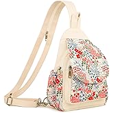 SILKAREA Canvas Sling Backpack Purse for Women Embroidery Travel Multi-purpose Crossbody Backpack Bags Shoulder Bag (Embroidered W)