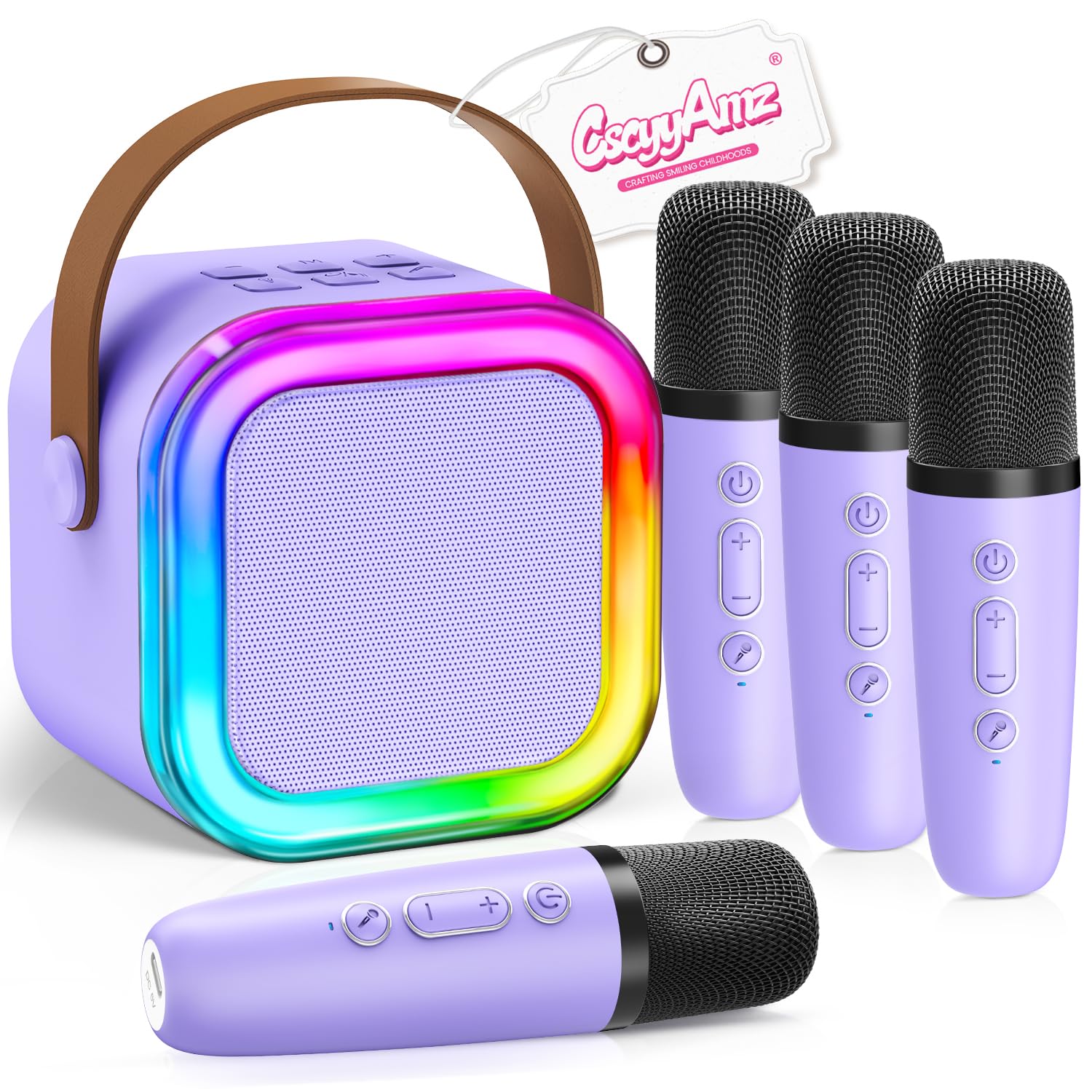 Upgraded Mini Karaoke Machine with 4 Wireless Microphones for Kids Girls Boys - Karaoke Party Speaker Christmas Birthday Gifts for 4 5 6 7 8 9 10 11+ Year Old - Kids' Instrument Accessories - Purple
