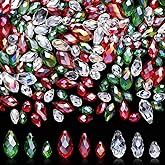 Kigeli 240 Pcs Red Green White Teardrop Beads for Jewelry Making, Vertical Hole Tear Drop Bead Crystal Glass AB Faceted Spacer Beads for DIY Earring Necklace Bracelet Crafts