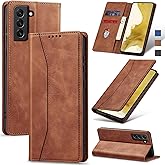 Jasonyu Flip Wallet Case for Samsung Galaxy S22 Plus,Leather Magnetic Folio Cover with Card Holder,Kickstand - TPU Shockproof Durable Protective Phone Case,Brown