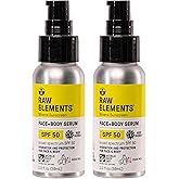 Raw Elements Face + Body Serum SPF 50 All-Natural Mineral Sunscreen - Reef Safe, Water Resistant, Broad Spectrum UVA/UVB Protection, Safe For All Ages, Travel Size 2oz (Pack of 2)
