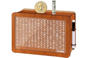 WenmthG 10000 Larger Size Savings Challenge Box - Cash Vault Wooden Money Savings Box for Adults Kids - Kakeibo Money Bank - Wooden Cash Coin Piggy Bank with Counter and Dry Erase Pen - Brown