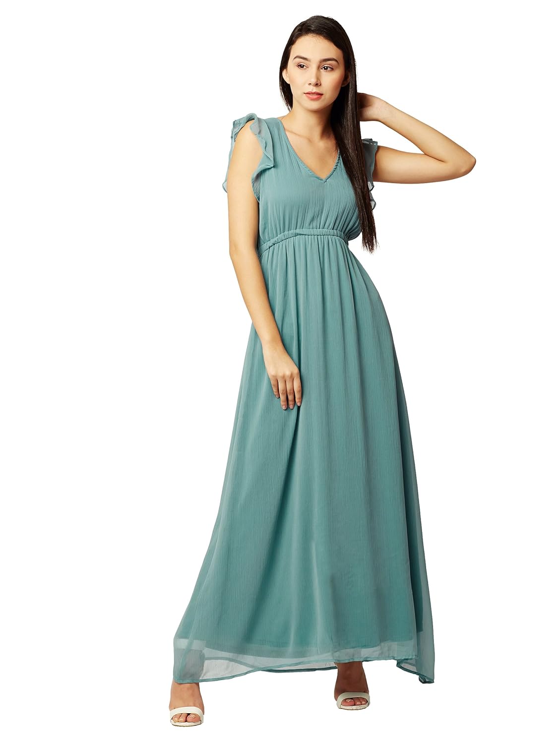 miss chase women's light green flared maxi dress