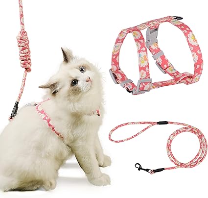 Pettom Cat Harness With Lead Adjustable Harness Lead Set For Cat Kitten Small Pet Outdoor Walking With Quick Buckle Floral Design Amazon Co Uk Pet Supplies