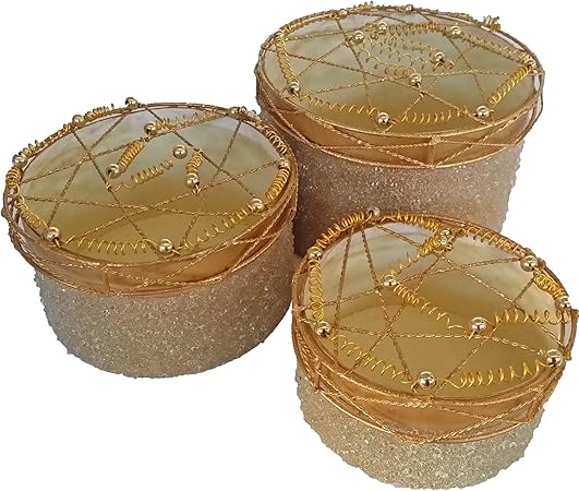 MAC CALF 3 - Caja de Joyas de Color Crudo y Dorado con Perlas y Purpurina: Amazon.es: Hogar