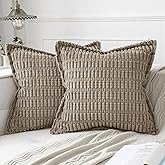 MIULEE Light Brown Corduroy Decorative Throw Pillow Covers Pack of 2 Soft Striped Pillows Pillowcases with Broad Edge Winter Modern Boho Home Decor for Couch Sofa Bed 20x20 Inch