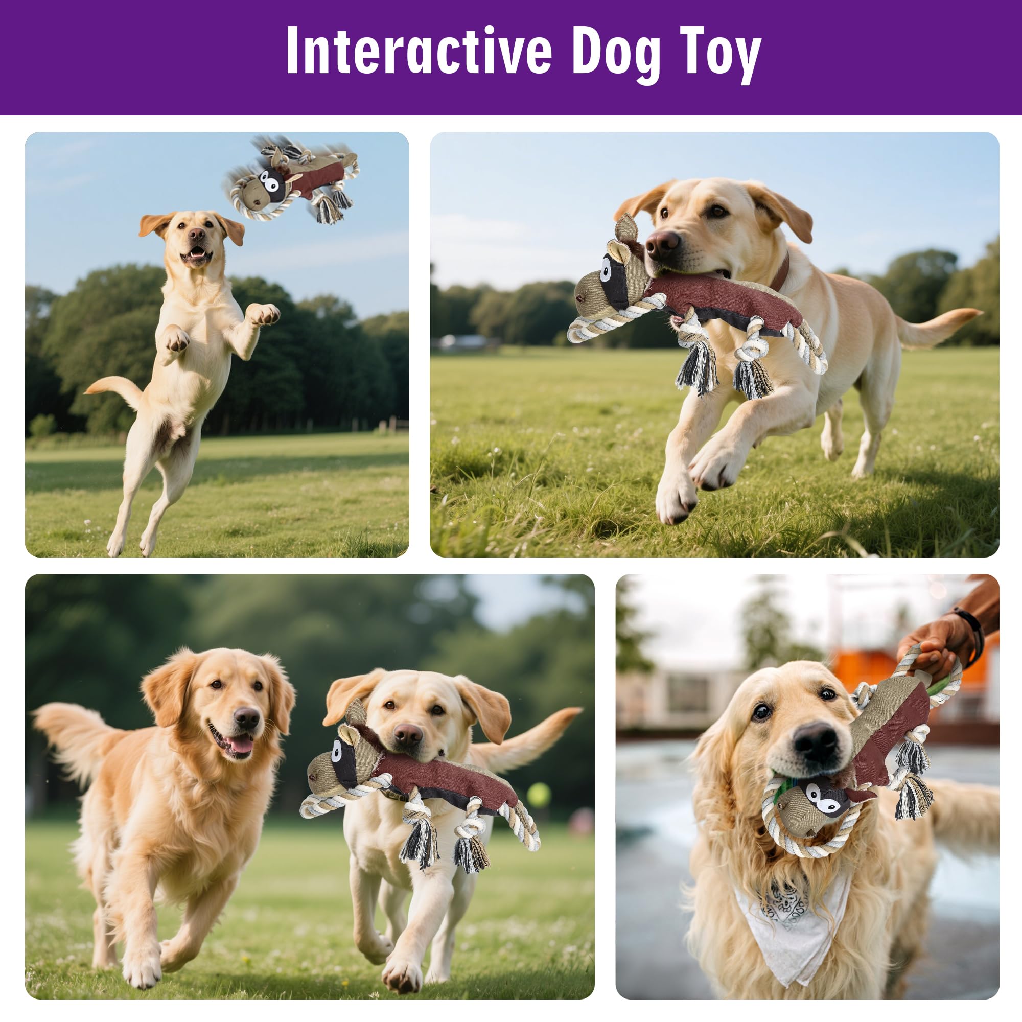 IOKHEIRA Hundespielzeug Unzerstörbar - Quietschend Robust Tau Seil für Große Kleine Hunde, Interaktives Stofftier Quietschendes & Kuscheltier zur Beschäftigung, Zerren für Welpen Braun‌ 6