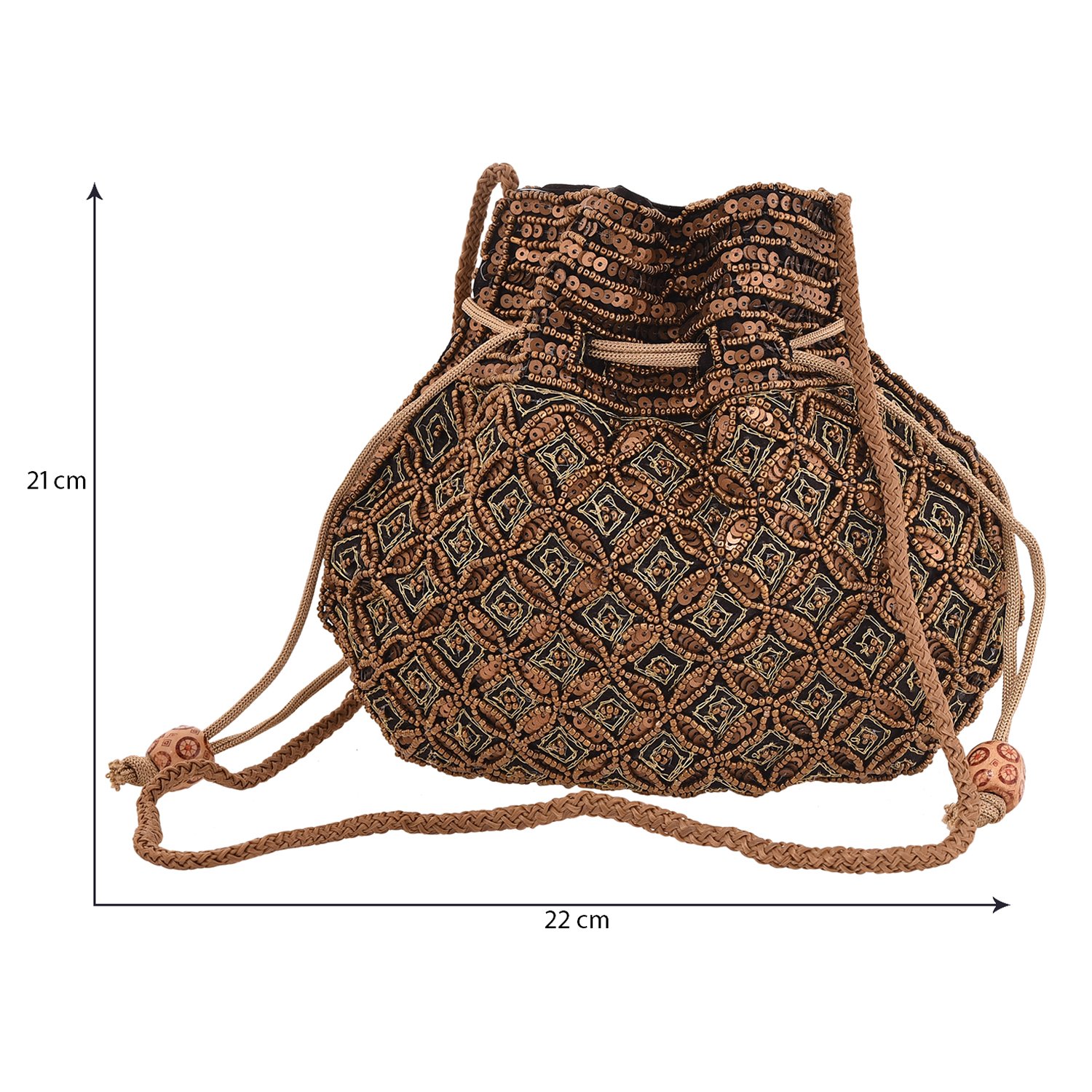 craft trade silk beaded work drawstring potli bag, 22x4x21(multicolour, ct768)