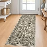 KILOCOCO Hallway Runner 2x5 Kitchen Runner Rug Printed Vintage Floral Washable Non-Slip Runners for Hallways Laundry Room Rugs Distressed Boho Rug Runners for Bedroom, Taupe/Green