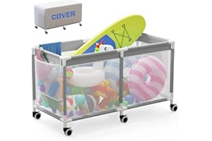 JWPEHOE 249 Gallon Large Pool Storage Bin with Cover, Heavy Duty Swimming Equipments, Mesh Rolling Pool Float Holder, Pool Storage Organizer for Noodles, Toys, Floats & Balls