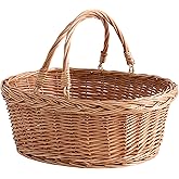 Wicker Picnic Basket with Handles, Handwoven Gift Basket, Shopping Basket, Natural Brown