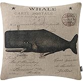 TRENDIN Whale Throw Pillow Cover 18x18 inch Decorative Pillowcase Sea Life Nautical Decor Linen Sofa Couch Bed Throw Cushion Cover Decoration PL737TR