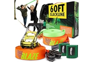 Trailblaze Slackline Kit with Tree Protectors | Backyard Slacklines for Kids and Adults | Beginner's Tight Rope Line Set | Double Slack Lines 60ft