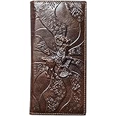 AurexaFashion Genuine Leather Bifold Long Wallet for Men, Retro Vintage Embossed Clutch with Zipped Coin purse & Credit card Slots. RFID Blocking. Goat- Brown
