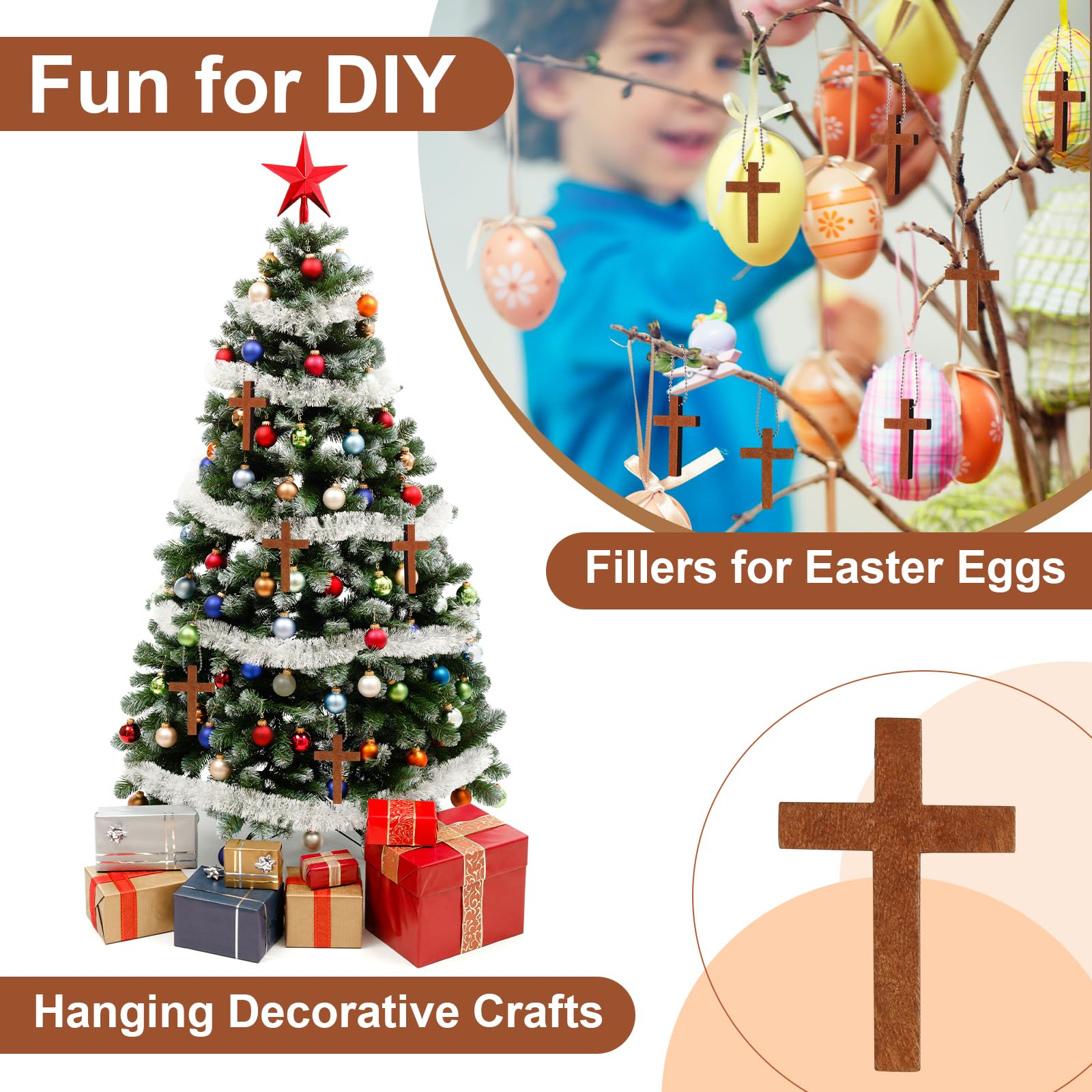 Gtudkae 1 Box Wooden Pocket Cross Contains 70 Cross Charms and 70 Chains, Pure Natural Wooden Crosses Pendants for Church Praying,Easter, Christian Gifts, Crafts for DIY Jewelry, Keychains