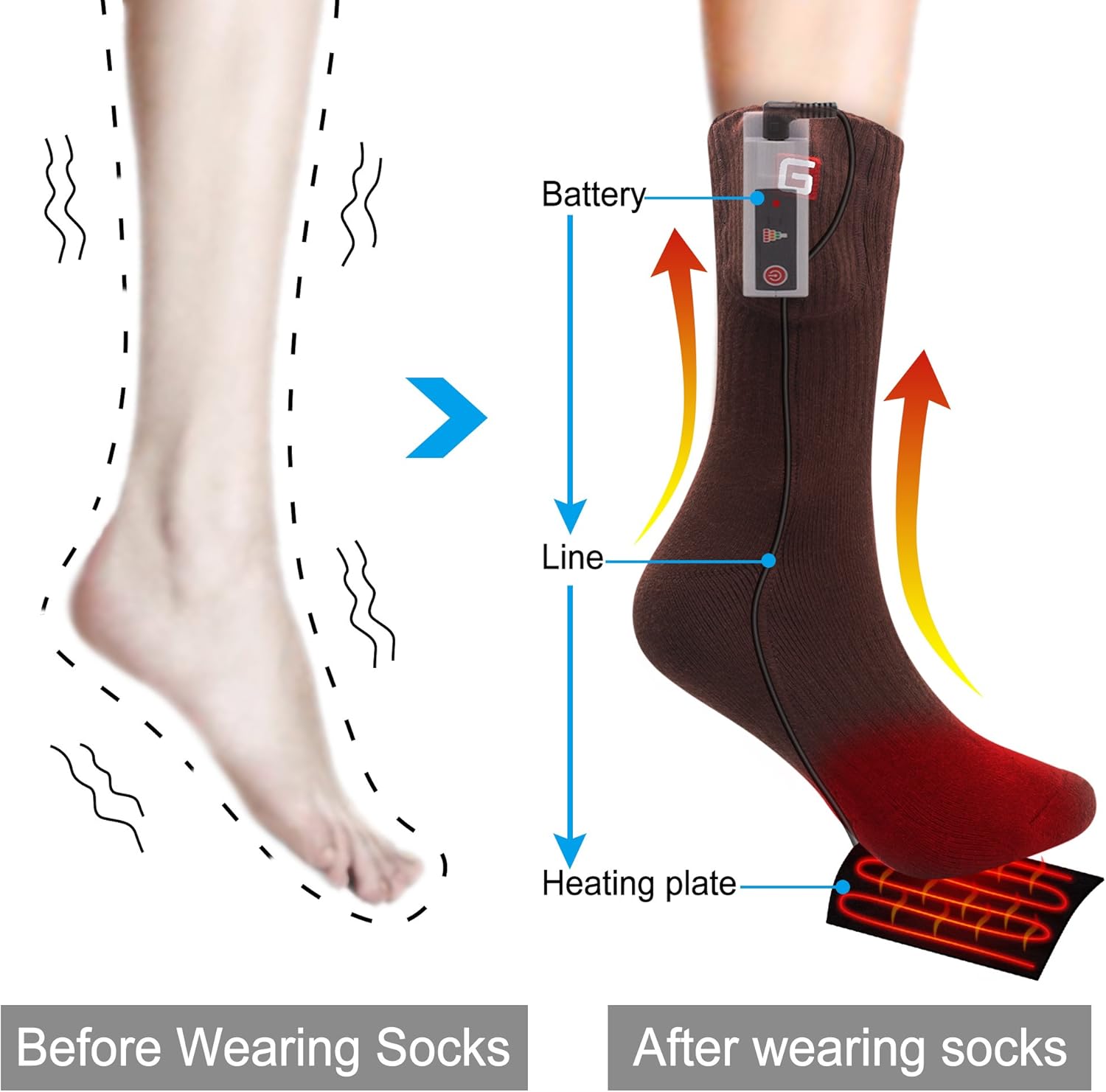 QILOVE Socks for Gift Heated Socks for Chronically Cold Feet Electric Foot Warmer Hunting Motorcycle Cold Weather Socks Camping Hiking Cycling Heated Sox: Clothing
