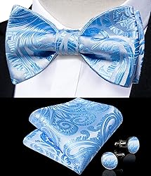 DiBanGu Sky Blue Bow Ties for Men Self Tie Bow Tie