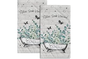 GIWAWA Relax Soak Unwind Hand Towel Set of 2 Green Leaves Face Towel Thin Washcloths Absorbent Soft Towels for Gym Yoga Spa Bathroom Decor