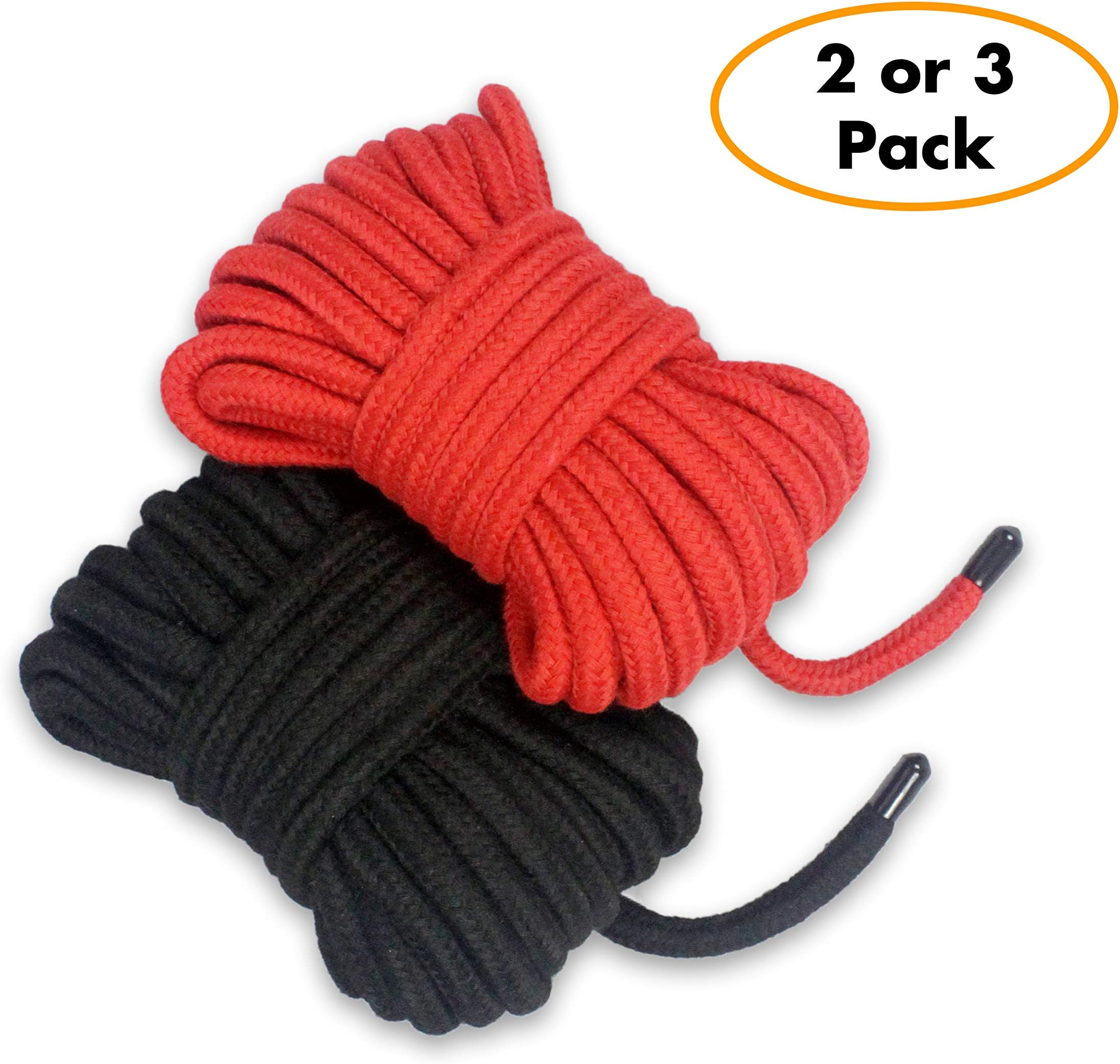 Soft Cotton Rope Extra Long - All Purpose Knot Tying Natural & Durable Braided Cotton - Pack of 2 x 11m (36 Foot) Black and Red
