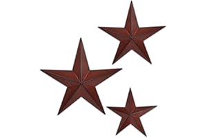 VIVICOMFY 6" 9" 12"（3pieces Red Black Barn Star Texas Stars Art-Metal Stars for Outside Rustic Vintage Western Wall Decor Country Home Farmhouse Wall Decorations