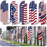 Mixweer 10 Pcs Patriotic USA Feather Flag 4th of July American Swooper Flag American Stars Stripes Swooper Banner for Independence Day Outdoor Decorations, 1.6 x 6.6 ft, No Pole