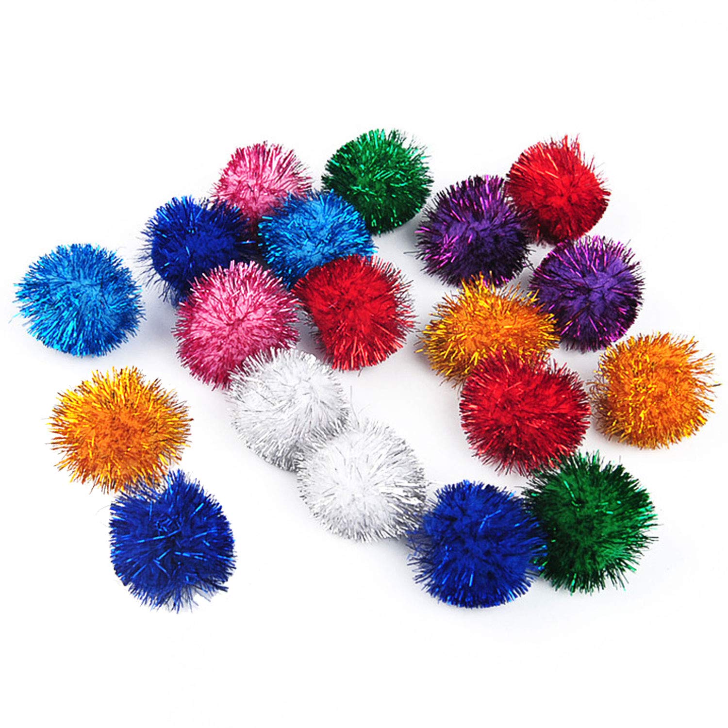 VOVIGGOL 20 Pack 5CM Cat Sparkle balls for Cats Large Size, Glitter Pom Poms Fuzzy Cat Balls Tinsel Balls for Cats Kitten Indoor Assorted Color Random