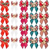 Voeveca 20 Pack Christmas Bows, Bowknot Wreath Bow with Jingle Bells for Christmas Garland Tree, Crafts, Wrapping, Wreath Xmas Hanging Ornaments Decor (20, Multicolored)