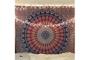 Raajsee Mandala Tapestry Wall Hanging – Blue Orange, 100% Cotton, Boho Hippie Decor, Twin Size (52x82 Inches / 132x208 cm) – Beach Throw, Bedspread, Meditation Yoga Mat