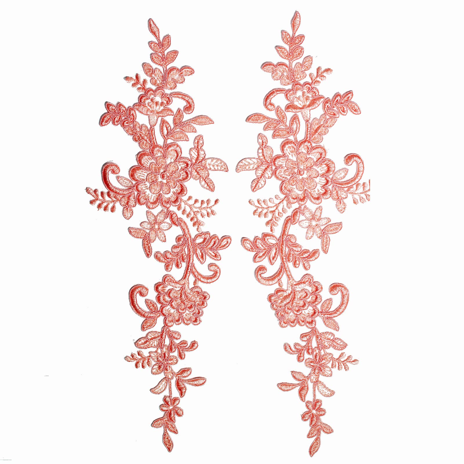 2 Pieces Extra Large Embroidered Bridal Lace Applique Trim Motif with Corded #41A (Dusty Carol Pink)