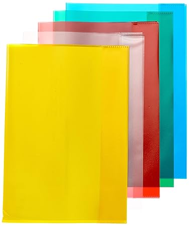 Herma 20210 Heftumschläge A4 farbig transparent, Kunststoff, Set mit 5 Stück, je 1 Heftschoner blau, rot, grün, gelb, orange,