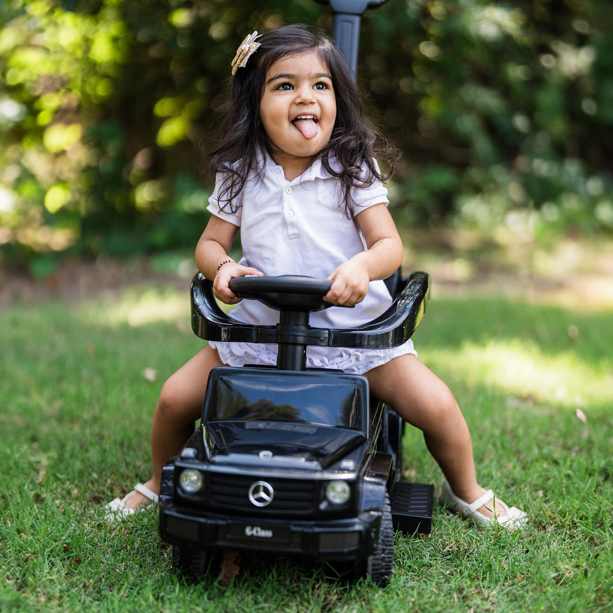 Best Ride On Cars 3 In 1 Mercedes G-Wagon Push Car for Toddlers 1 to 3 Years Old, Kids Outdoor Stroller with Music, Horn Sounds, and Handle, Realistic Driving Experience, Black