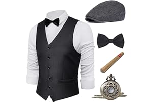 BABEYOND 1920s Mens Gatsby Gangster Vest Costume Accessories Set Fedora Hat