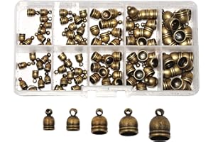 Cord End Cap for Jewelry Making, Kumihimo End Cap Finding Kit for Leather, Tassels; Antique Brass 5mm to 9mm 100 PCs by Mandala Crafts