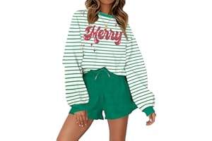 VILOVE Christmas Sweat Shorts Sets Women 2 Piece Merry Xmas Jolly Sequin Outfit Oversized Casual Holiday Lounge Matching Set