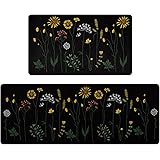 Rempry Colorful Floral Kitchen Mat for Floor, Non Slip Kitchen Rugs and Mat Set of 2, Waterproof Cushioned Anti Fatigue Kitch
