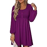 ANRABESS Womens Long Lantern Sleeve Dresses 2026 Spring Casual Smocked High Waist Flowy Short Dress with Pockets Trendy