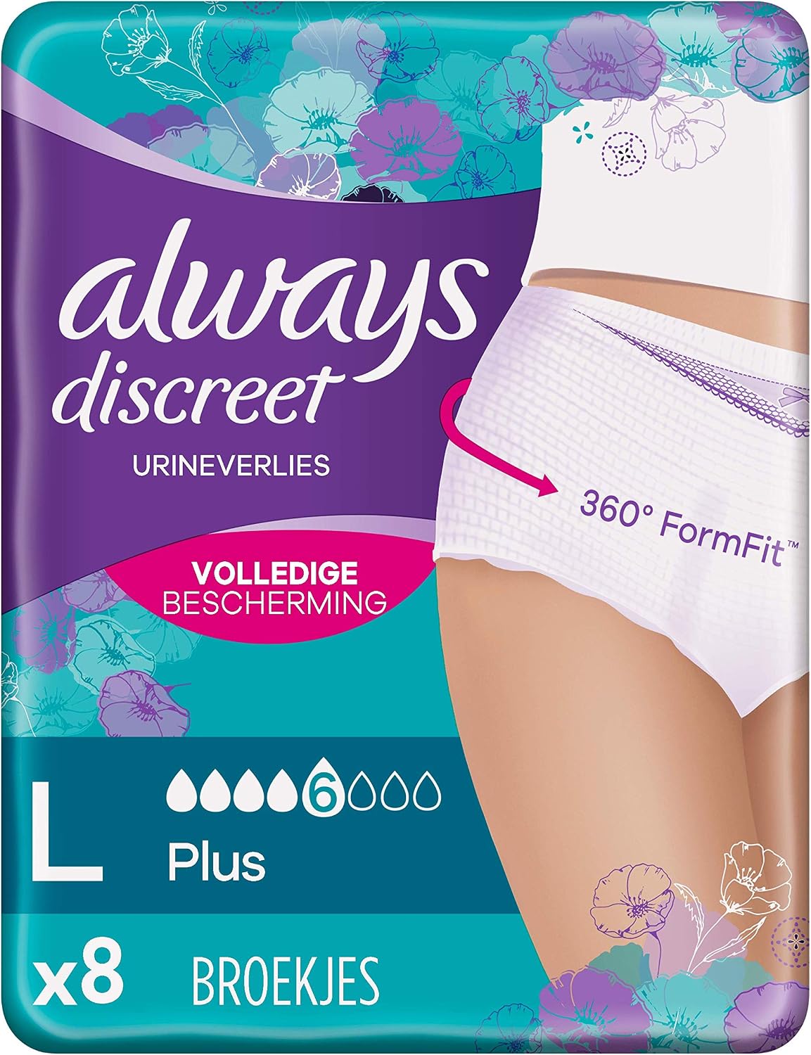 Always Discreet Incontinence Pants for Incontinence / Bladder Leaks, Size L, Eco Size x32 (Choice of 5, 6 and 7 Drops)