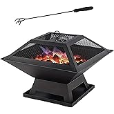 KINGBURN Hogueras al Aire Libre para Quema de Leña al Exterior Mesa Hoguera con Cubierta de Malla de Chispas, Cuencos de Fueg