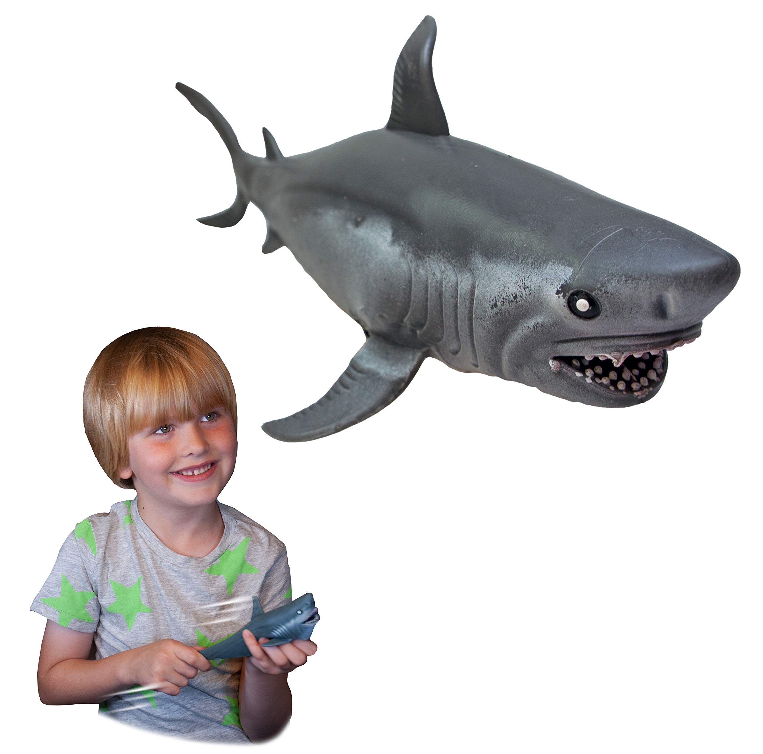 Rep Pals - Stretchy Great White Shark Toy by Deluxebase. Animal Shaped Squishy Sensory Fidget Toys, Stress Relief Squeeze Figure, Soft Flexible Rubber, Fun Fantasy Gift for Kids