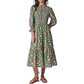 Kedera Women's Spring Boho Floral Midi Dress 2026 Casual Long Sleeve V Neck Flowy Beach Vacation Long Dress