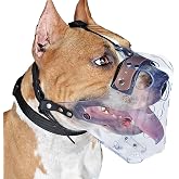 Mayerzon Basket Dog Muzzle for Wide Snout Dogs Pitbull Rottweiler | Anti Eating Large Rocks Biting Chewing for Grooming Vet Visits, Clear Breathable Cage Mouth Guard Allows Panting Drinking