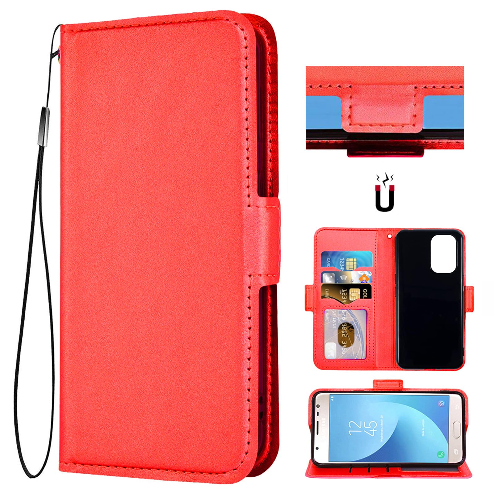 Auotu PU Leather Wallet Pouch Flip Case Cover With Stand Card Slot Design For Doro 8100 / Doro 8100 Plus/Doro 8110 / Doro 8110 Plus Smartphone (Red)