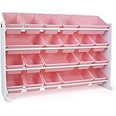 Humble Crew Extra-Large Toy Organizer with 20 Plastic Bins – Pink/White Storage Rack with 4-Tier Shelves, Anti-Tip Safety, fo