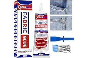 ATLASBOND Fabric Glue, Strong Fabric Glue for Clothing and Patches Permanent Washable, Flexible Liquid Stitch Leather Fabric Adhesive, Quick Invisible Repair, Effective Fusion All Fabrics, Safe and Odor-Free