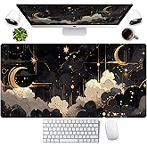 Black and Gold Celestial Desk Mat XXL Extended Gaming Mouse Pad Large Mousepad with Stitched Edges, Laptop Computer Keyboard Mouse Mat Desk Pad for Work Game Office Home Desk Decor 31.5x15.75 in