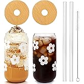 Mason Life Glass Cups with Lids and Straws, Valentine's Day Cups 18OZ Iced Coffee Cups with Lids, Beer Can Shaped Glass Coffee Cups, Smoothie Cups, Glass coffee tumbler, Cute Glass Cups -Set of 2