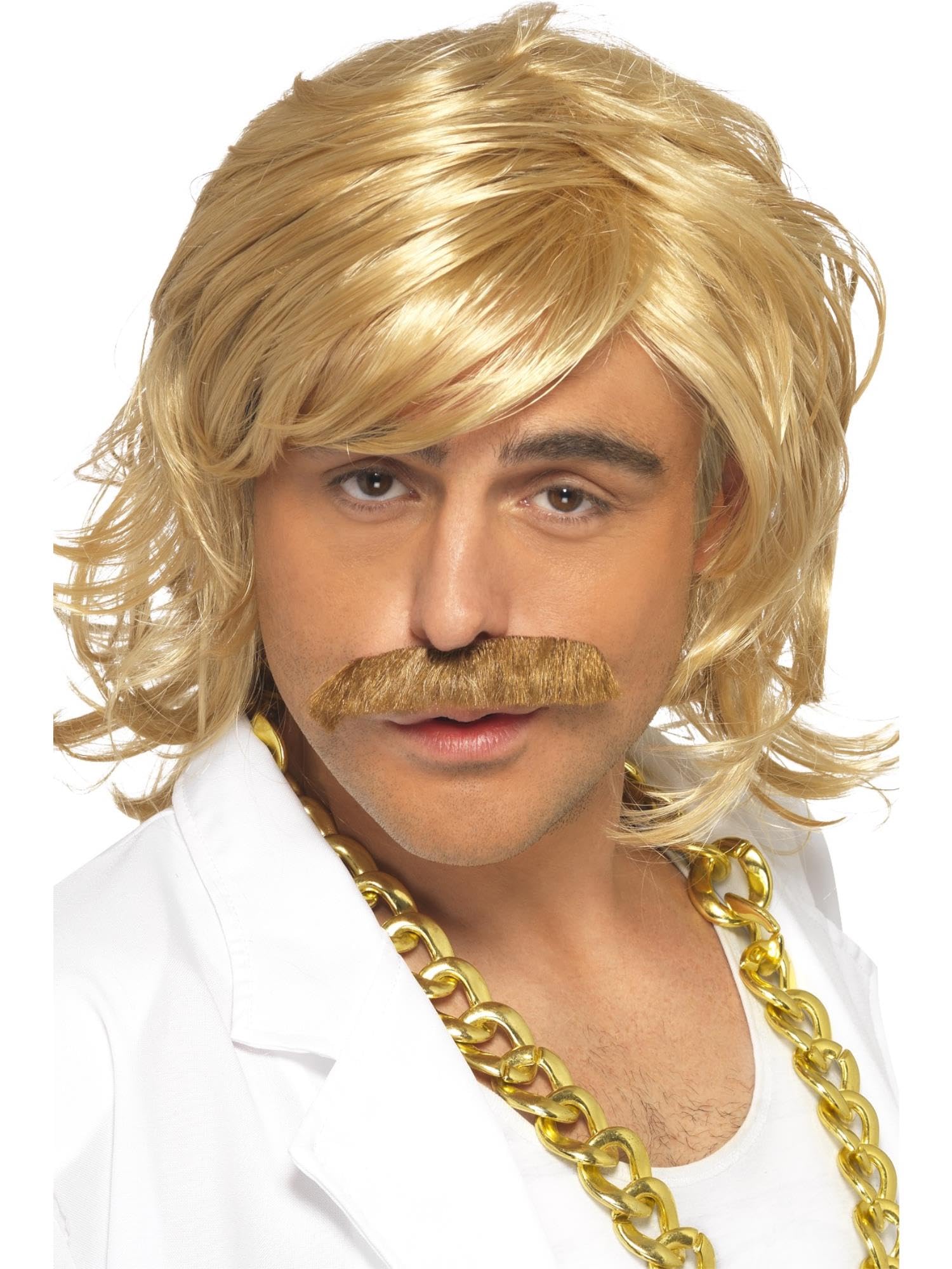 Smiffys Game Show Host Kit, Wig and Tash, Blonde , Icons & Idols Fancy Dress, Adult Dress Up Wigs Halloween