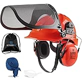 UM ULTRAMAXX 6-in-1 Chainsaw Helmet with Mesh Face Shield and Hearing Protection Ear Muffs, Forestry Safety Hard Hat Kits, ANSI Z89.1 Approved Certified Arborist Helmet, Orange