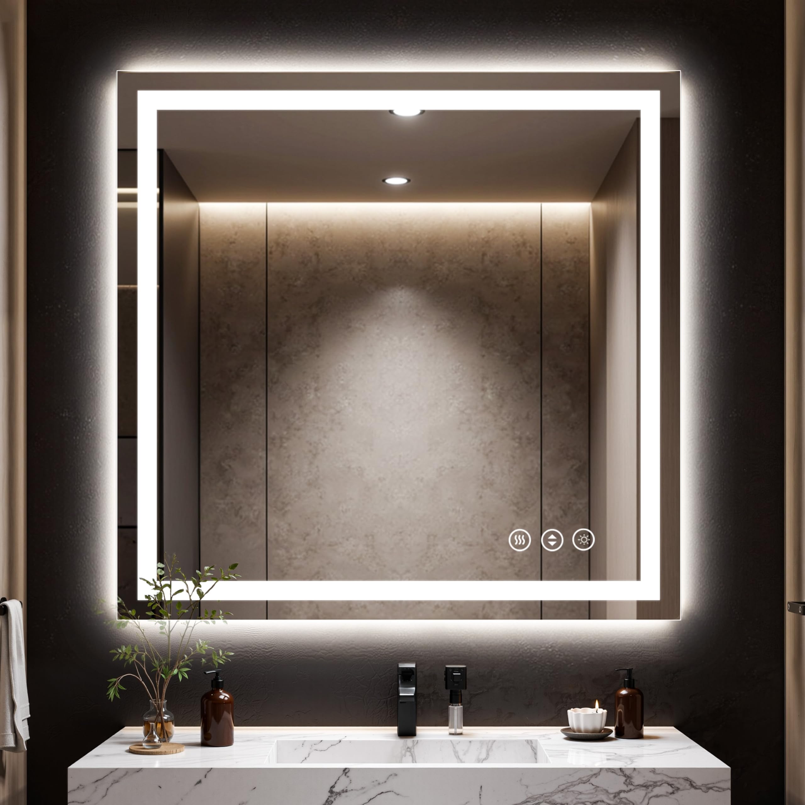 Photo 1 of 48X48 LED Bathroom Mirror with Lights, Anti-Fog, Backlit + Front Lit (CRI>90), Lighted Bathroom Vanity Mirror for Wall, Memory Function, Dimmable, Tempered Glass, Shatter-Proof