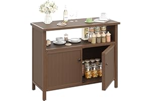 Amopatio Outdoor Storage Cabinet - Patio Bar Table with Storage and Shelves - Weather Resistant Sideboard for Patio, Pool, Garden, Indoor, Kitchen - Brown